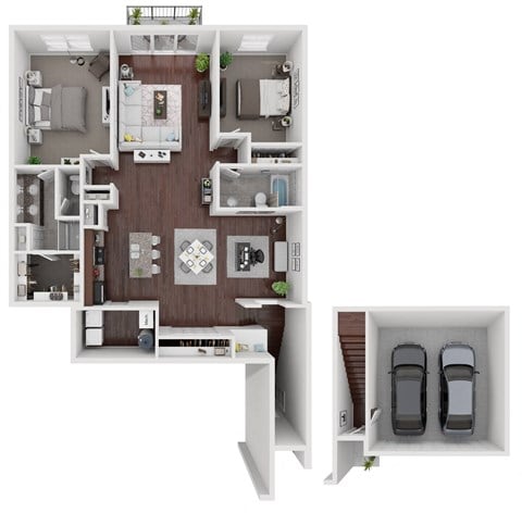 Floor plan for 2 beds, 2 baths, 1558 sqft